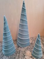 Weihnachten 3er Set Dekokegel Samt, hellblau/grün