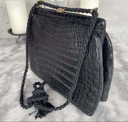 Vintage Kroko-Leder Handtasche, Top Zustand, Schwarz 👜