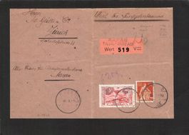 Wertbrief Aarau Filial-Bureau , SBK Nr. 142 Mythen + Nr.140