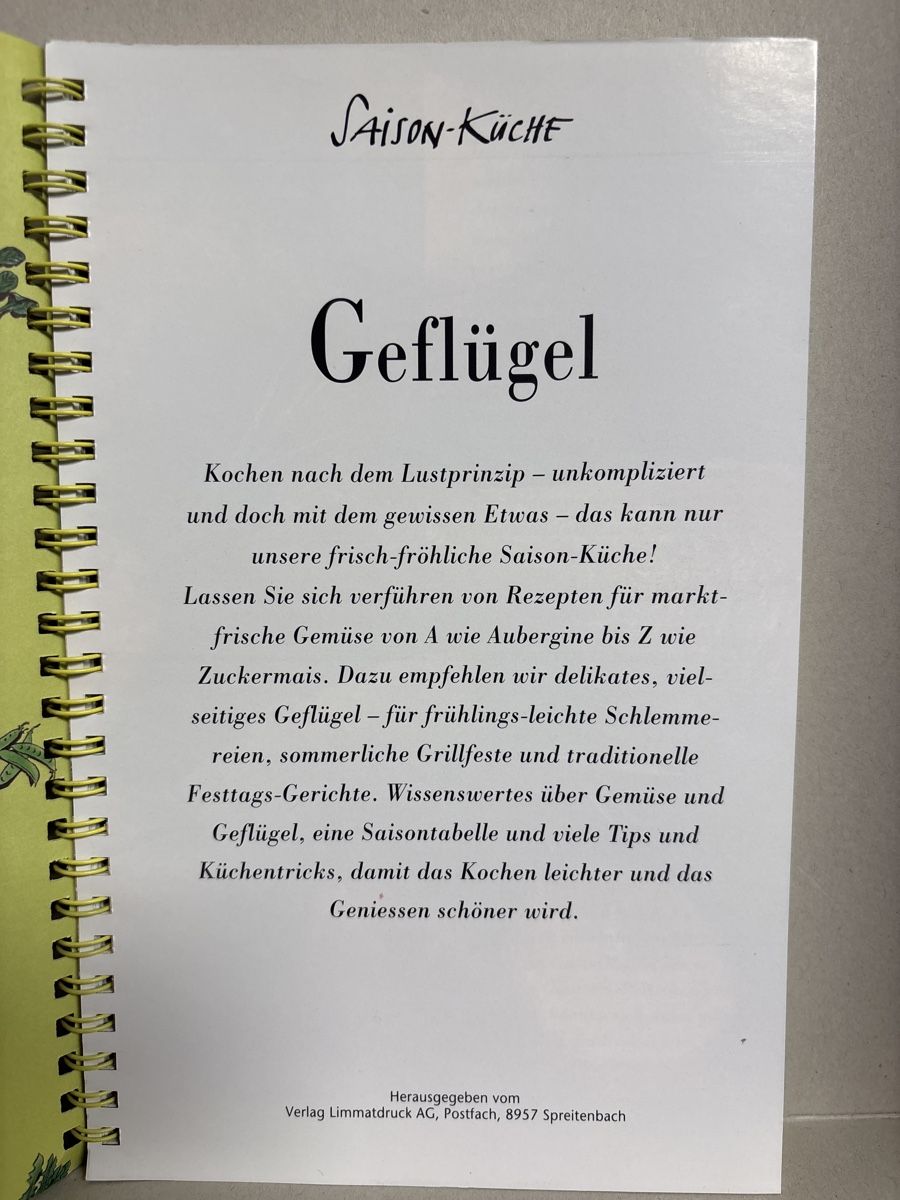 Livres: Saison-Küche "Geflügel" Kochbuch, marktfrisch – Neuf (Voir description) à Vordemwald par Youko 1