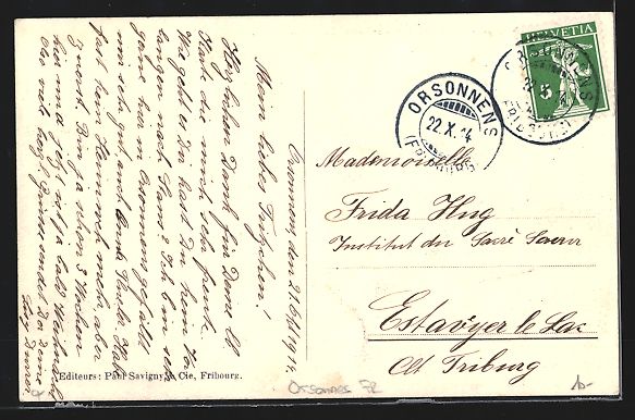 Cartoline postali: Orsonnes, Pensionnat Ste-Marie, Ecole M – Usato da Berlin venduto da bartko-reher 1