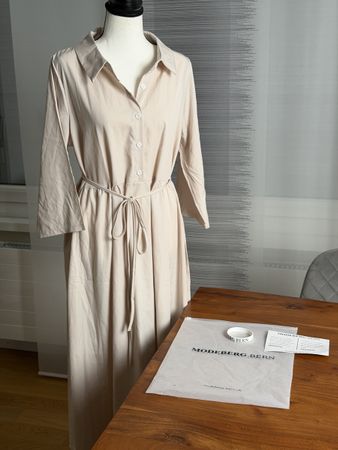 MODEBERG BERN Damen Hemdblusenkleid / Maxikleid Beige Gr. L