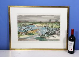 Yves Brayer 1907-1990, Farblithographie, Wasserlandschaft