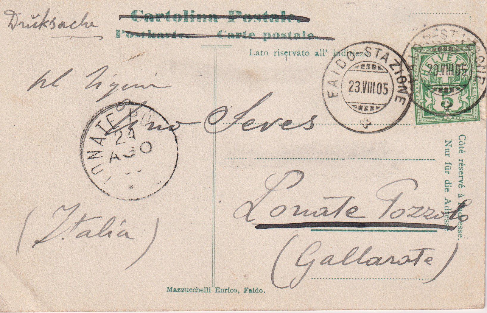 Cartoline postali: AK Faldo - Cascata Piumogna 1905 – Usato da Riva San Vitale venduto da MAR-NAPO 1