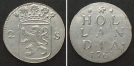 NL - HOLLAND 2 Stuivers 1763 Silber ERHALTUNG! unz