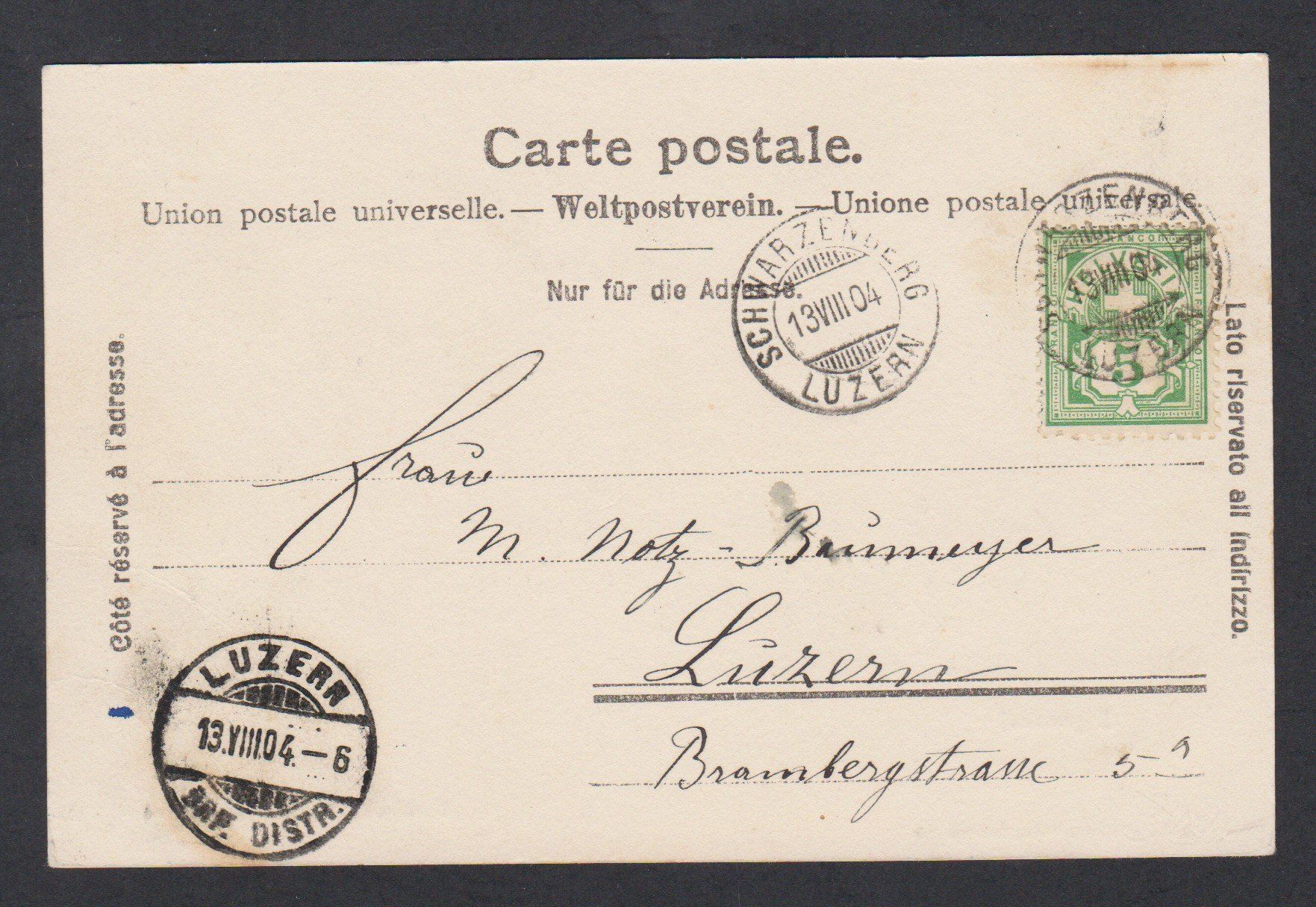 Cartoline postali: Eigenthal  LU   :   alte Ansichtskarte gest. 1904 – Usato da Vitznau venduto da Ropaku 1
