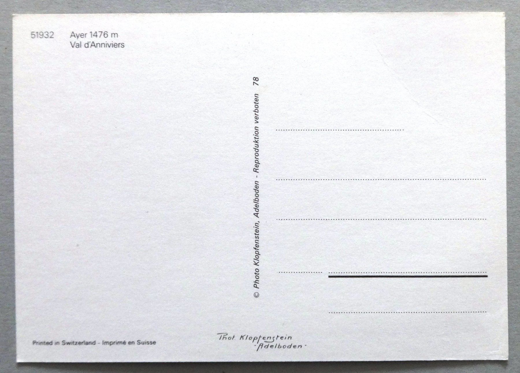 Cartoline postali: Ayer 1476 m, Val d' Anniviers – Usato da Fétigny venduto da Billy2miny 1