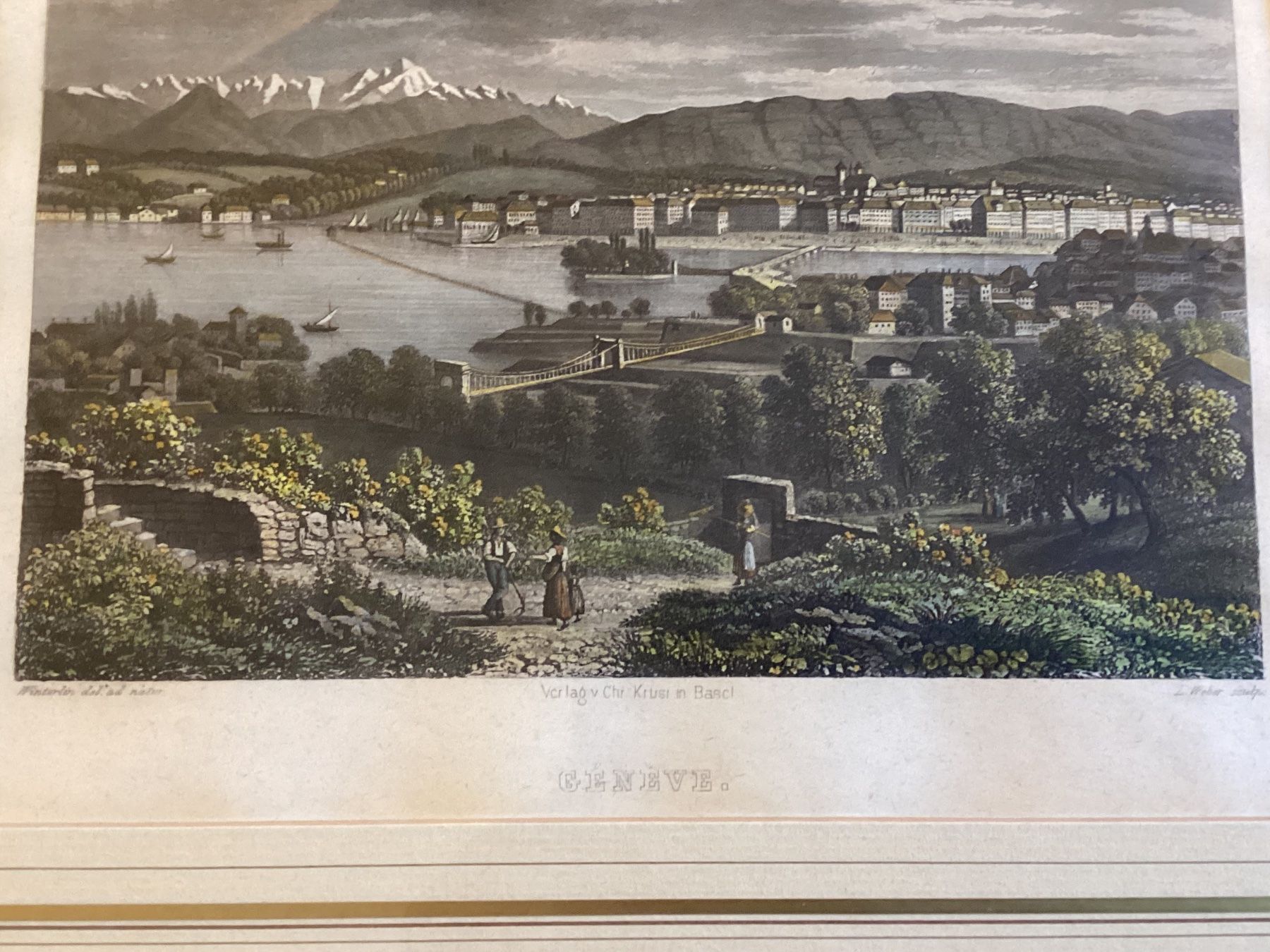 Grafiken & Lithographien: Lithographie ville de Genève, peinte, – Gebraucht aus Lausanne von lavirgule 2