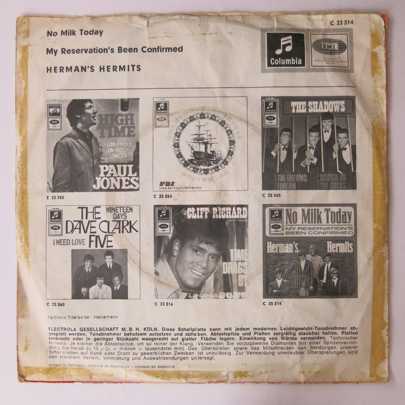Dischi in vinile: Vinyl-Single 7" Herman` Hermits No Milk Today – Usato da Bözen venduto da Keramik22 1