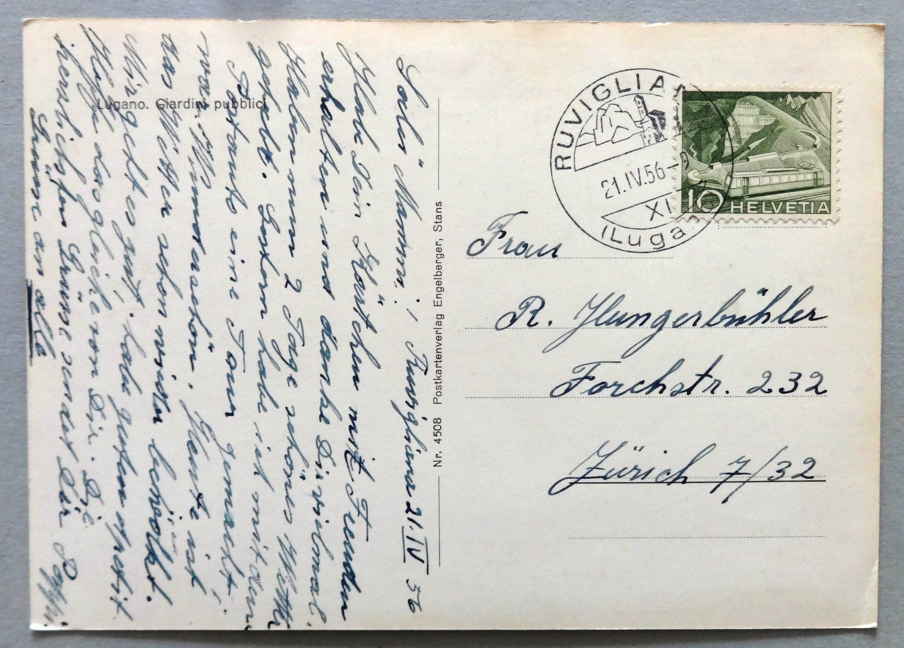 Cartoline postali: Lugano - Giardini pubblic – Usato da Fétigny venduto da Billy2miny 1