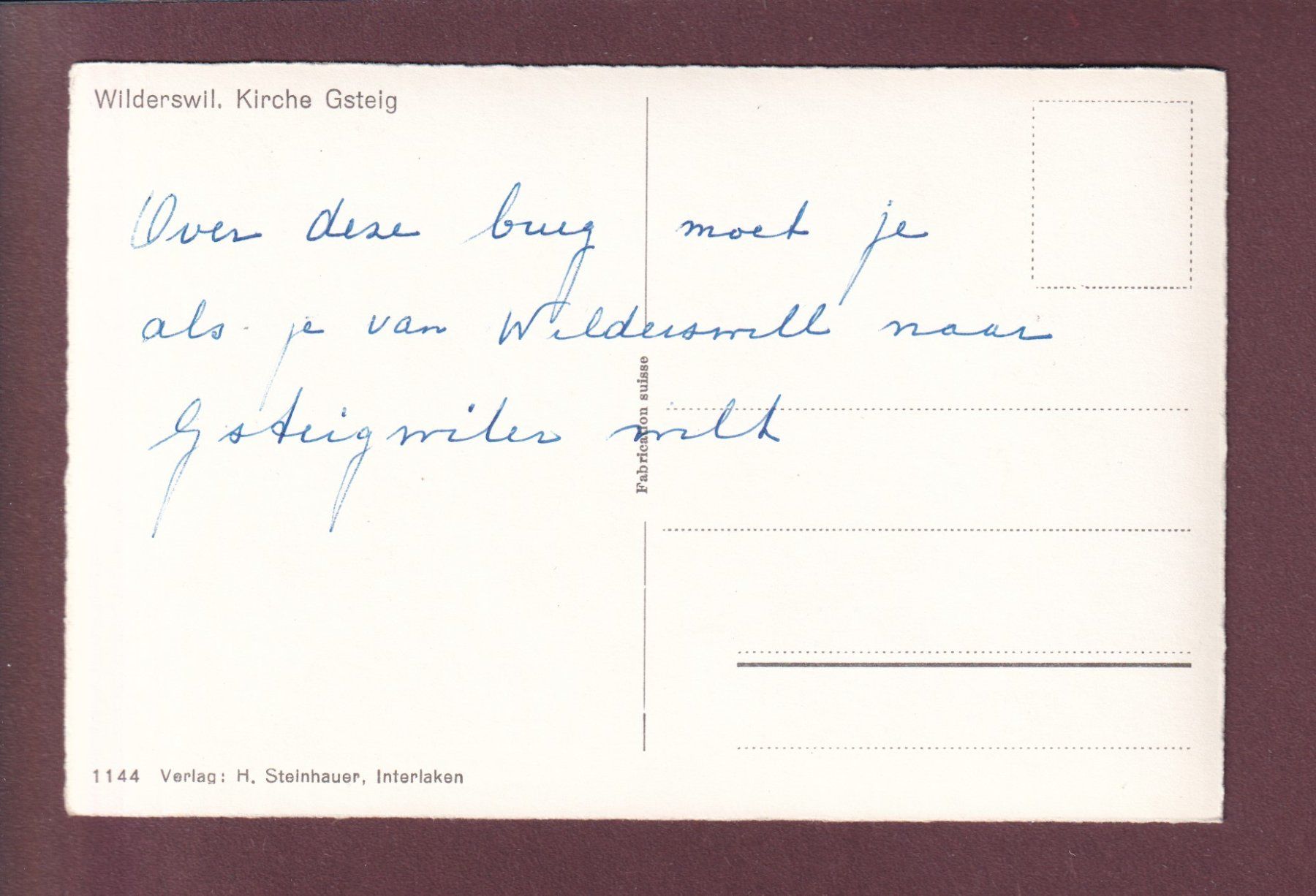 Ansichtskarten: WILDERSWIL - Kirche Gsteig – Gebraucht aus Pully von nicecards 1