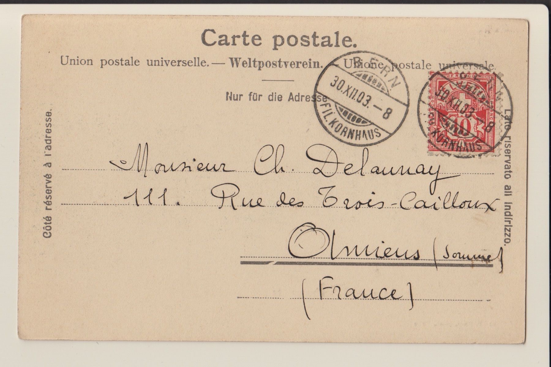 Cartoline postali: AK Bern - Bubenbergplatz - belebt - Tram - 30.12.1903 – Usato da Kirchberg BE venduto da Mgh 2