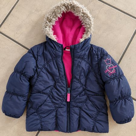 Mädchen Winterjacke Gr. 110 blau/pink gefüttert Kapuze