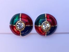 Emaillierte Vintage Ohrclips mit Glaskristal