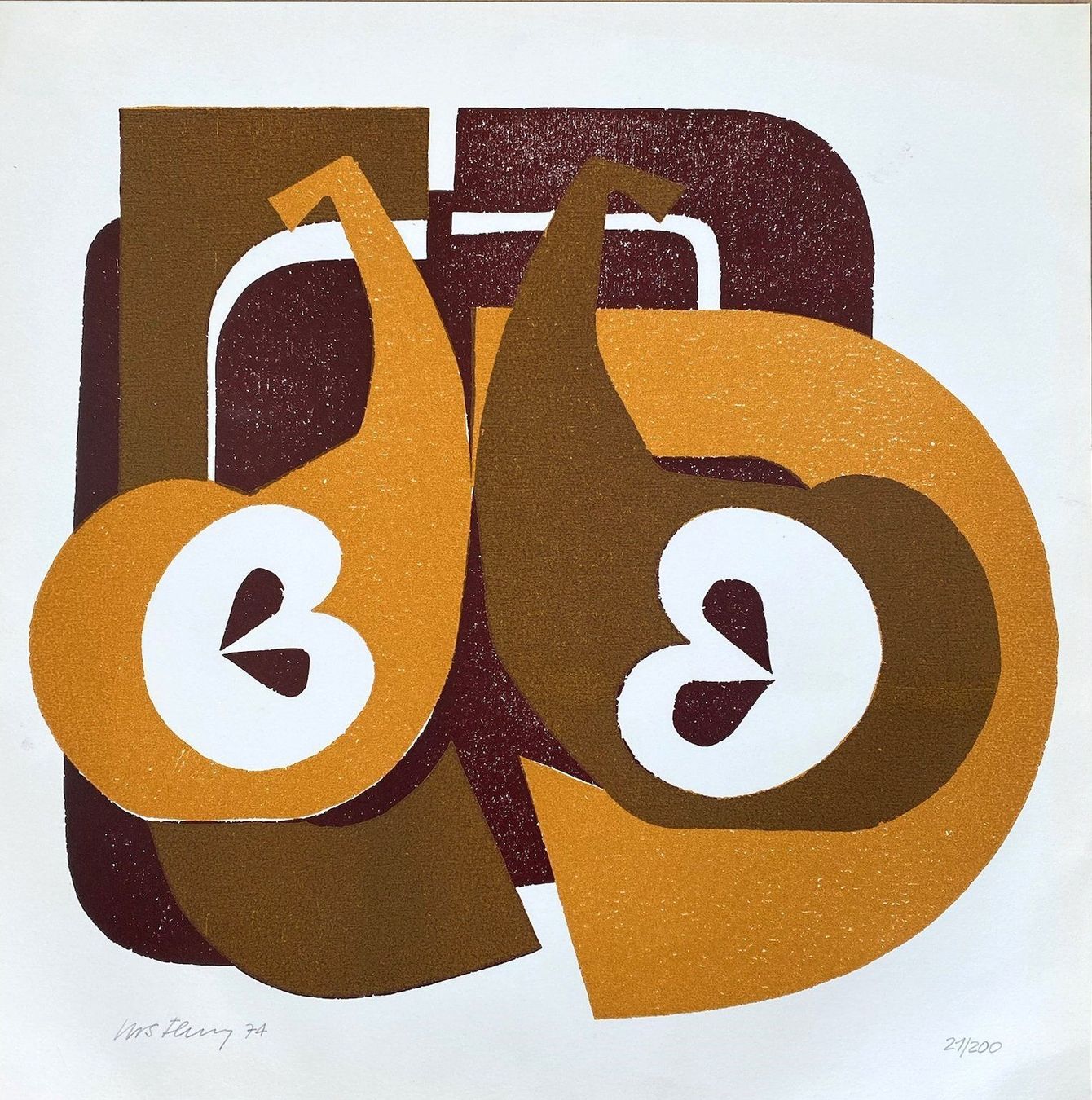 Xilografie: Urs Flury, Holzschnitt 1974 – Usato da grenchen venduto da Belarte