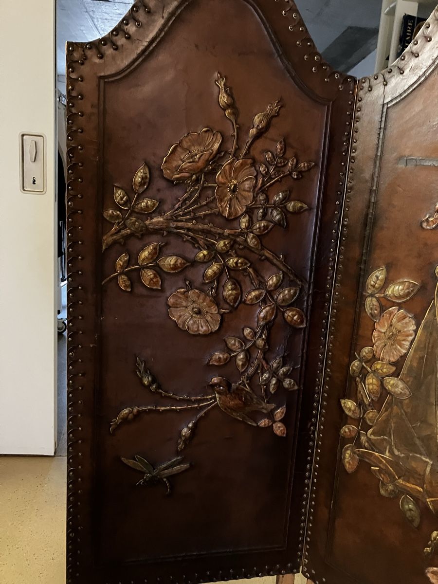 Paraventi: Paravent aus Leder, Jahr 1880 – Usato da Avenches venduto da ChristinaW0102 7