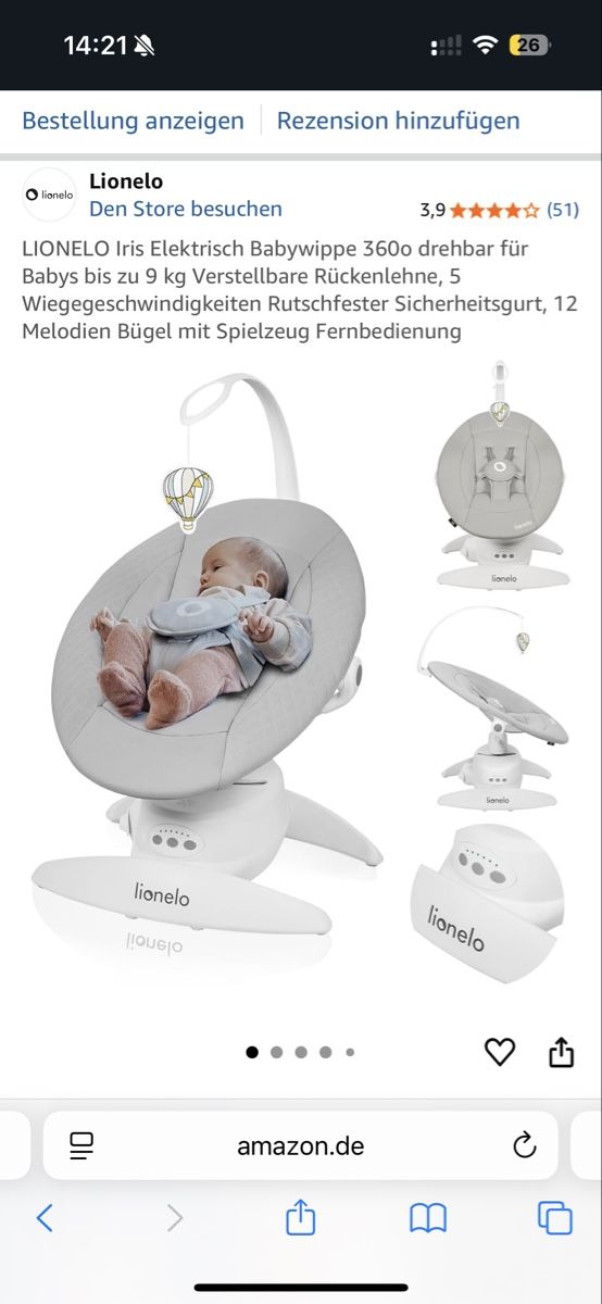 Lionelo Sdraiette & Sdraiette a dondolo: Lionelo Iris Babywippe, selten genutzt – Nuovo (secondo la descrizione) da Pfäffikon ZH venduto da Lumika
