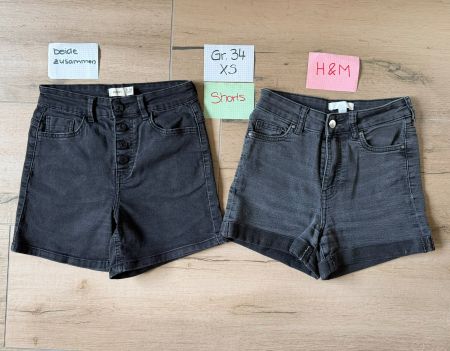 2 Shorts Jeans, grau/schwarz denim, Gr. 34 XS mit Taschen