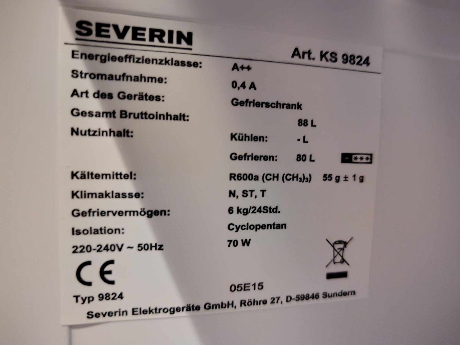 Congelatori: Severin Gefrierschrank KS 9824 – Usato da Strengelbach venduto da Rori1 2