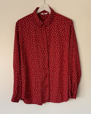 UNIQLO Bluse Gr. L - Rot Weiss gepunktet - Viskose Bluse 