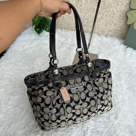 Tasche COACH Monogramm Canvas schwarz beige 37x25cm guter Zu