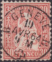 1864: Nr.33 mit zentrischem Vollstempel GENEVE: 19.AVR.1864