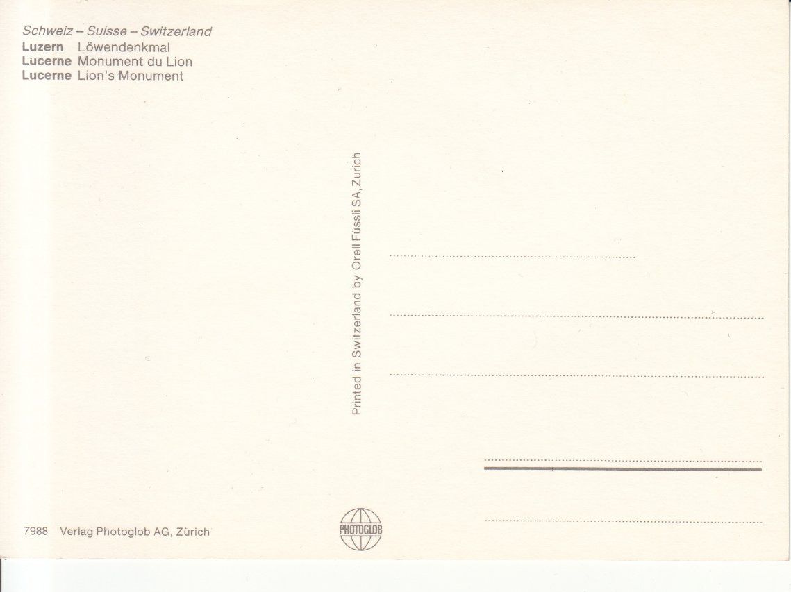 Cartoline postali: Luzern Löwendenkmal um 1970 – Usato da Bürglen TG venduto da StampGraf 1