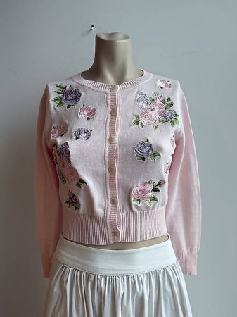 Collectif Vintage rosa Cardigan Rosen Gr. XS 100% Baumwolle