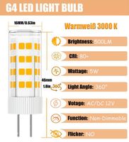 12er-Pack G4 LED-Glühbirnen 5W Äquivalent 50W Halogen