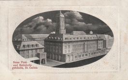 St.Gallen -Neue Post und Bahnhofsgebäude-Prägekarte 1913