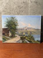 Oil Painting Landscape Lake Mountain Scene Signed