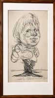 Caricature signée L. Causse (1990)  Fusain/crayon encadrée