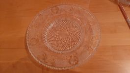 K..Ker O G) Vintage Glasplatte mit Sternmuster, ca 33 cm D