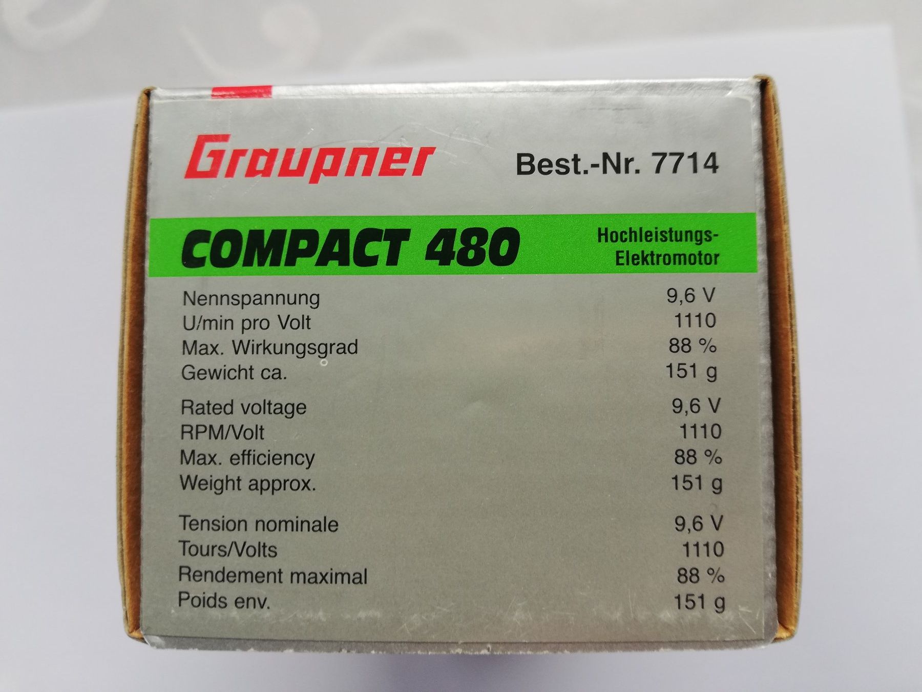 Graupner Modellismo RC: Graupner COMPACT 480 Brushless-Motor 9,6V – Nuovo e nell'imballaggio originale da Flüh venduto da AMS-Modellbau 1