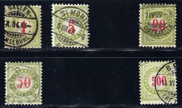 1897-99 Portomarken hellolivgrün a/15Ga-22Ga K gest.ʘ KP 322
