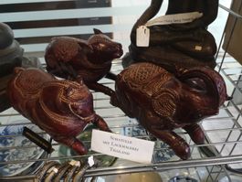 3 x Antike Holz Schatullen Lackmalerei Thailand 20.Jhd 23cm