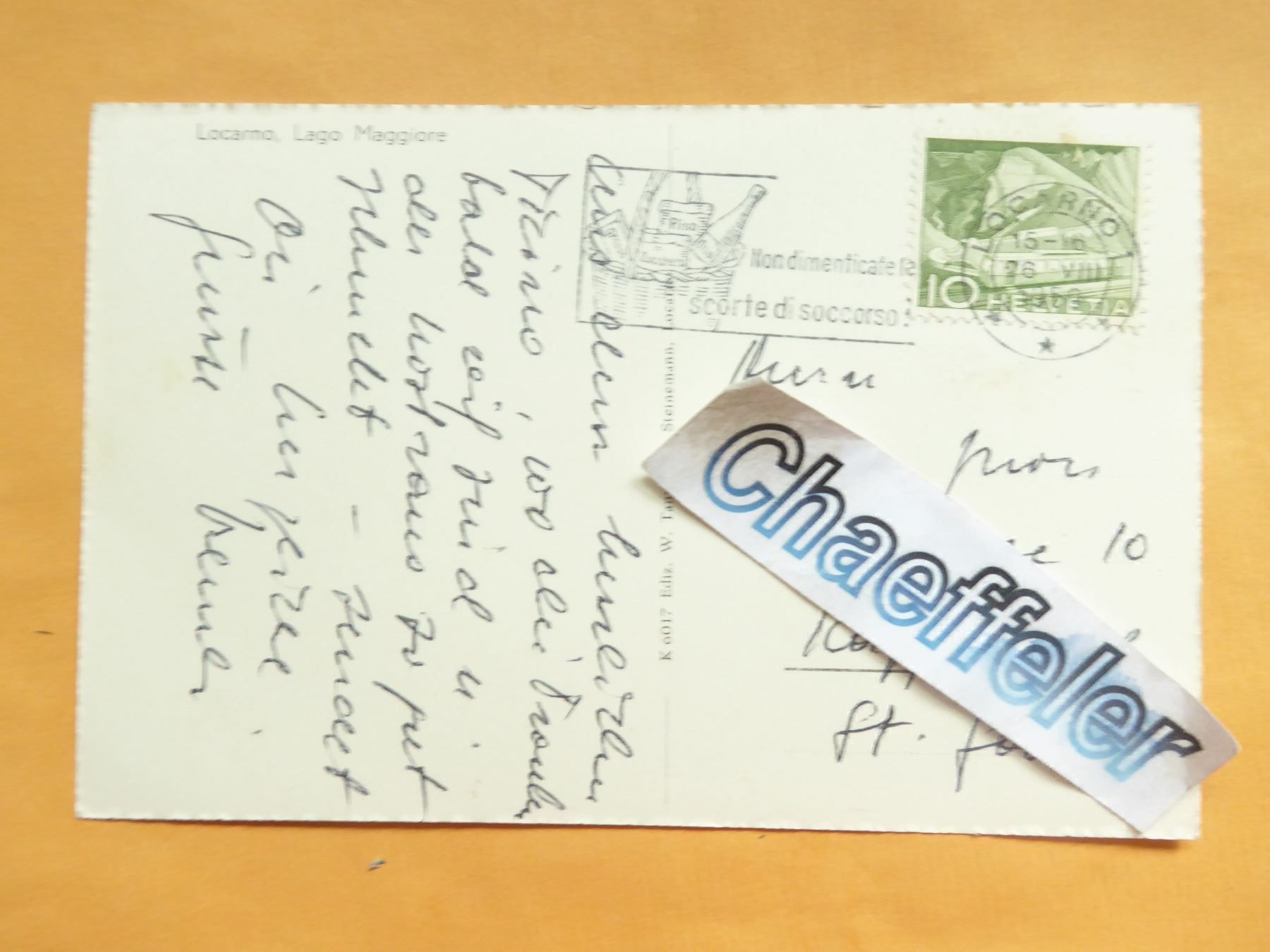 Cartoline postali: 1959  Locarno, Lago Maggiore – Usato da Zürich venduto da Chaeffeler 1