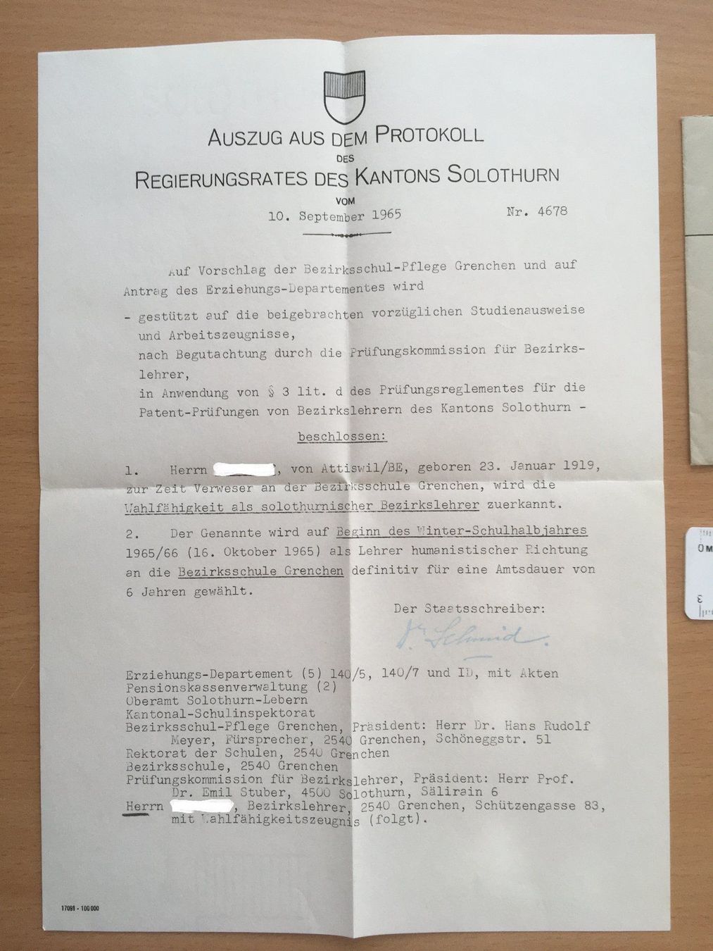 Documenti: Auszug Regierungsratprotokoll 1965 – Usato da Grenchen venduto da Kogi7