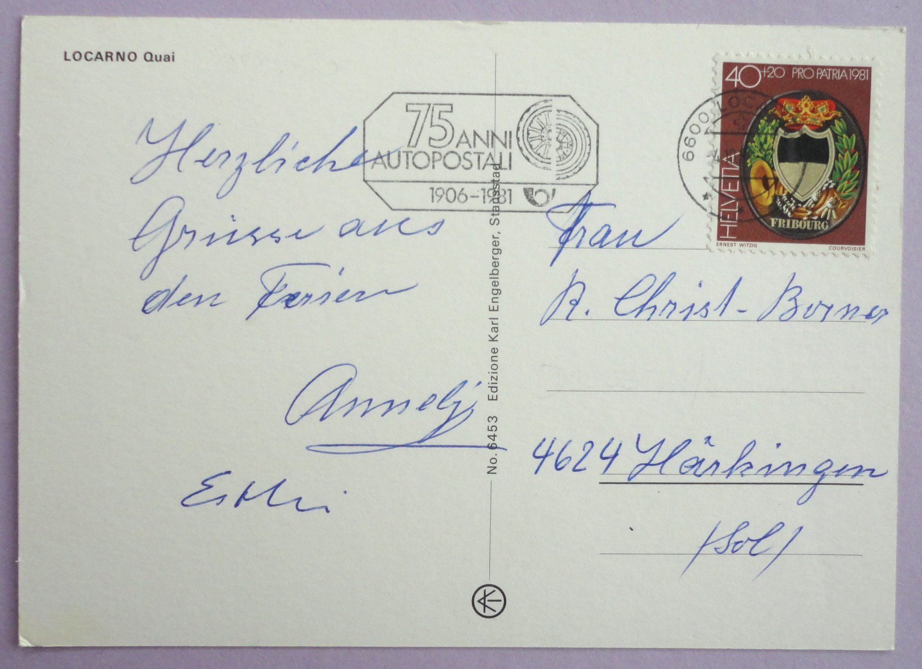 Cartoline postali: Locarno, Quai – Usato da Fétigny venduto da Billy2miny 1