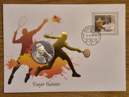 Numisbrief Roger Federer mit Silbermünze