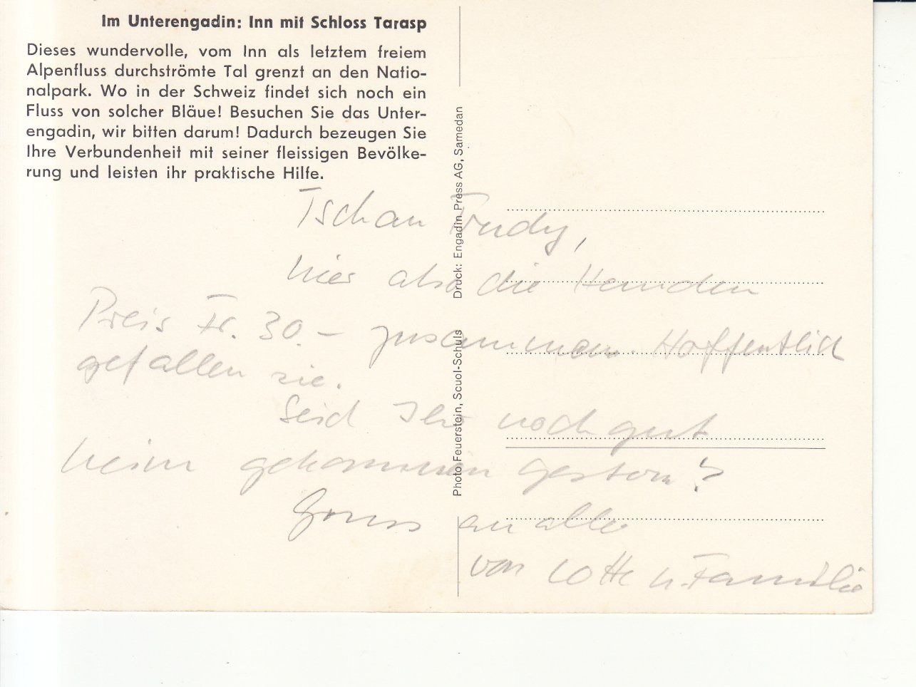 Cartoline postali: Unterengadin ca. 1970 – Usato da Bürglen TG venduto da StampGraf 1