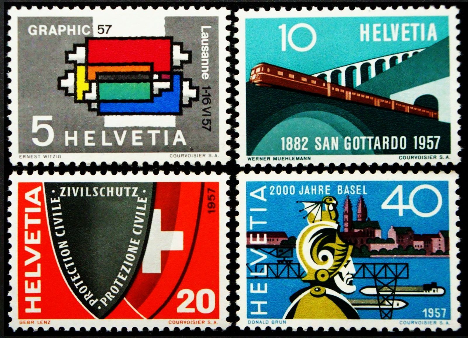 Tous les timbres: 1957 : Munatius Plancus / Gotthardbahn postfrisch  # 328-331 – Neuf avec emballage d'origine à Thun par ck387