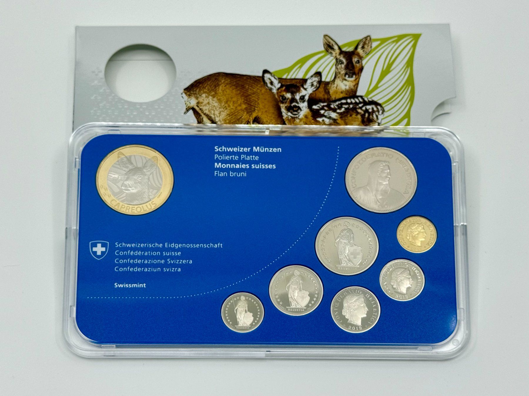 Alle Münzen: Münzsatz Schweiz 2019 "Reh" - Polierte Platte – Neu und originalverpackt aus Sempach von alsas 1