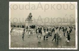 AK sw Zürich ZH See gefroren,Löwendenkmal belebtest ≈ 1929