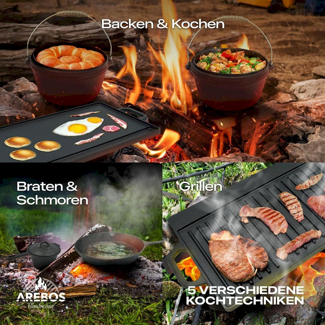 Pentole: AREBOS Dutch Oven BBQ Set 9 tlg – Nuovo e nell'imballaggio originale da Bottighofen venduto da zaap 3