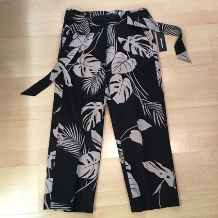 Cambio Sommer Hose Culotte Leinen Mix schwarz beige Blatt 40