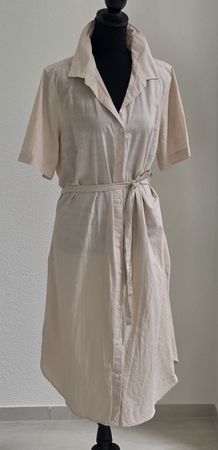 Hemdblusenkleid beige Grösse L Leinen-Baumwolle Mix