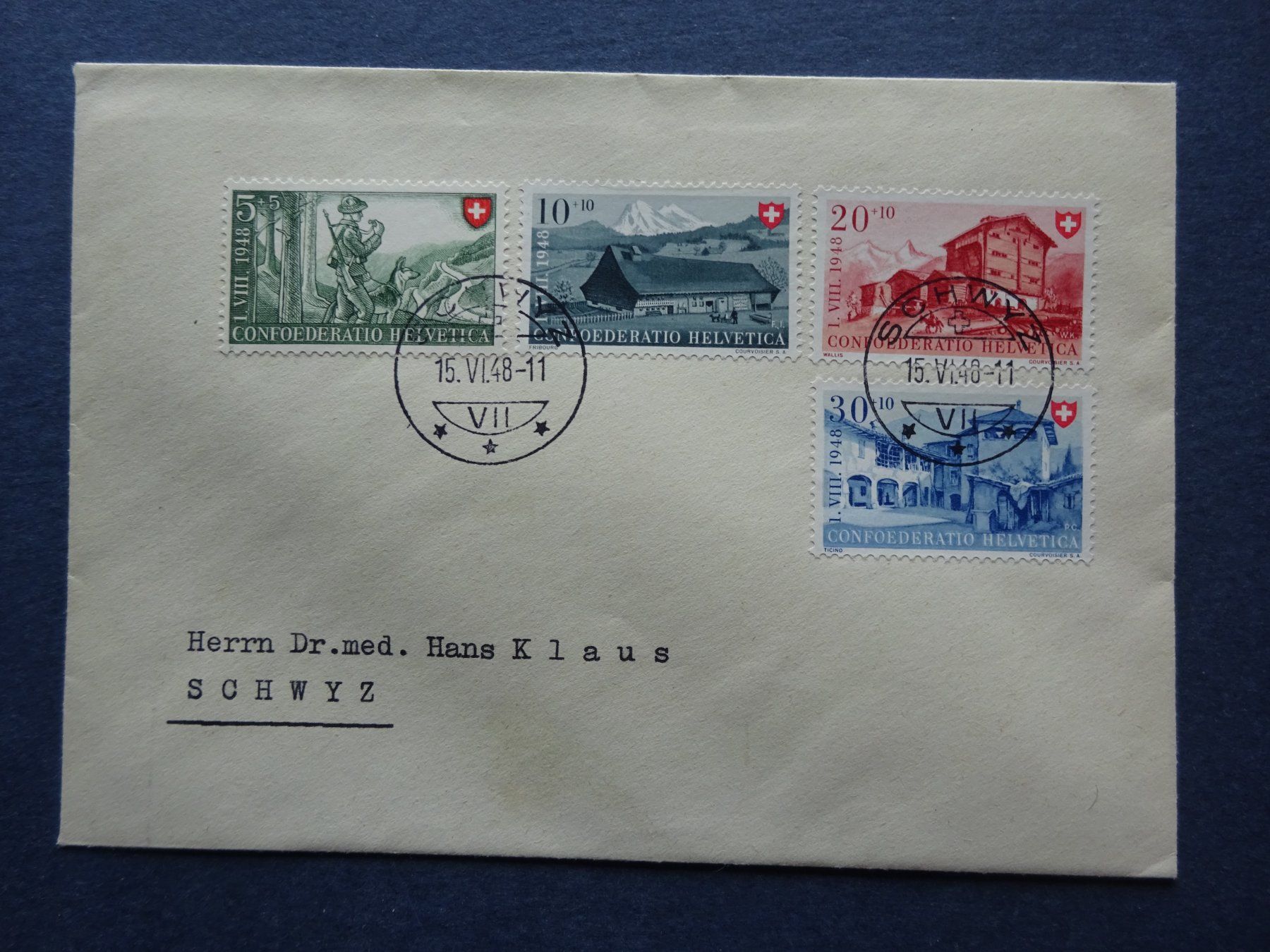 Tutti i francobolli: 1948 Pro Patria FDC SCHWYZ – Usato da Appenzell-Steinegg venduto da adi1975