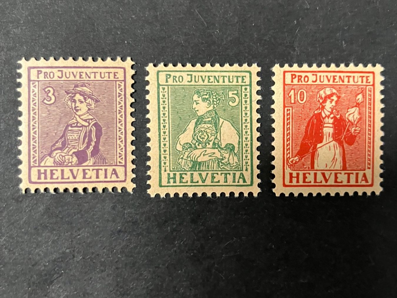 Alle Briefmarken: Pro Juventute 1916, J7-J9, ** – Gebraucht aus Würenlos von Eulenpostuhu