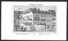 Aarau Gasthof zum goldenen Ochsen Lithografie J. Belliger